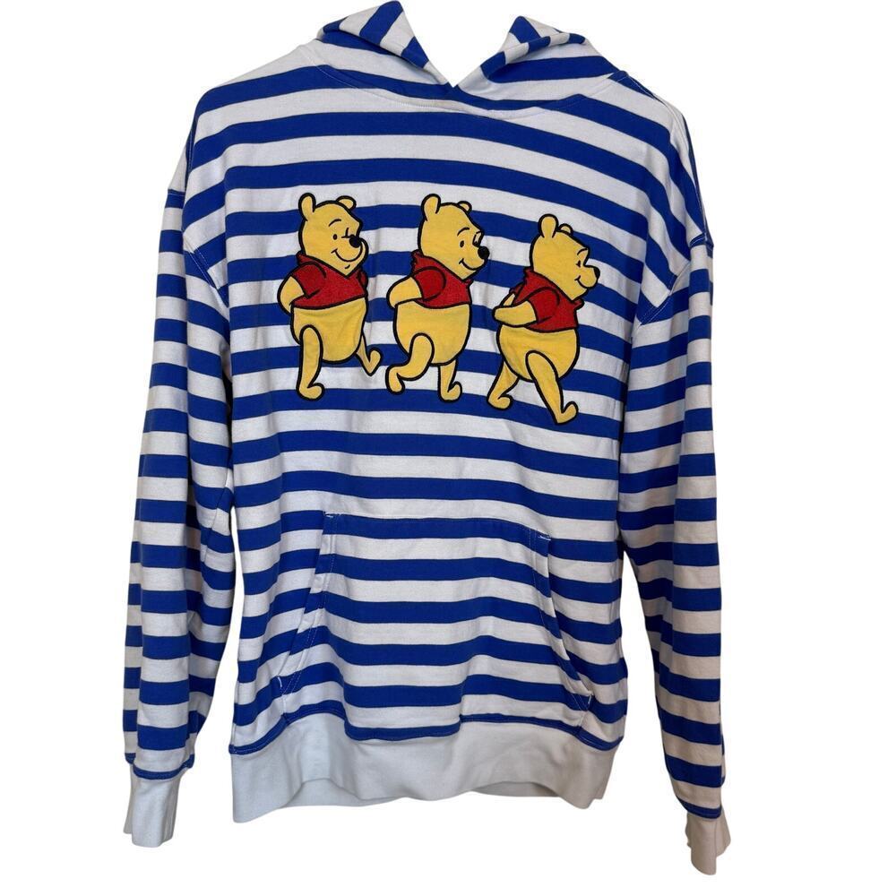 Winnie the Pooh Blue and White Striped Hoodie Medium SOLD OUT Disney Parks VGUC